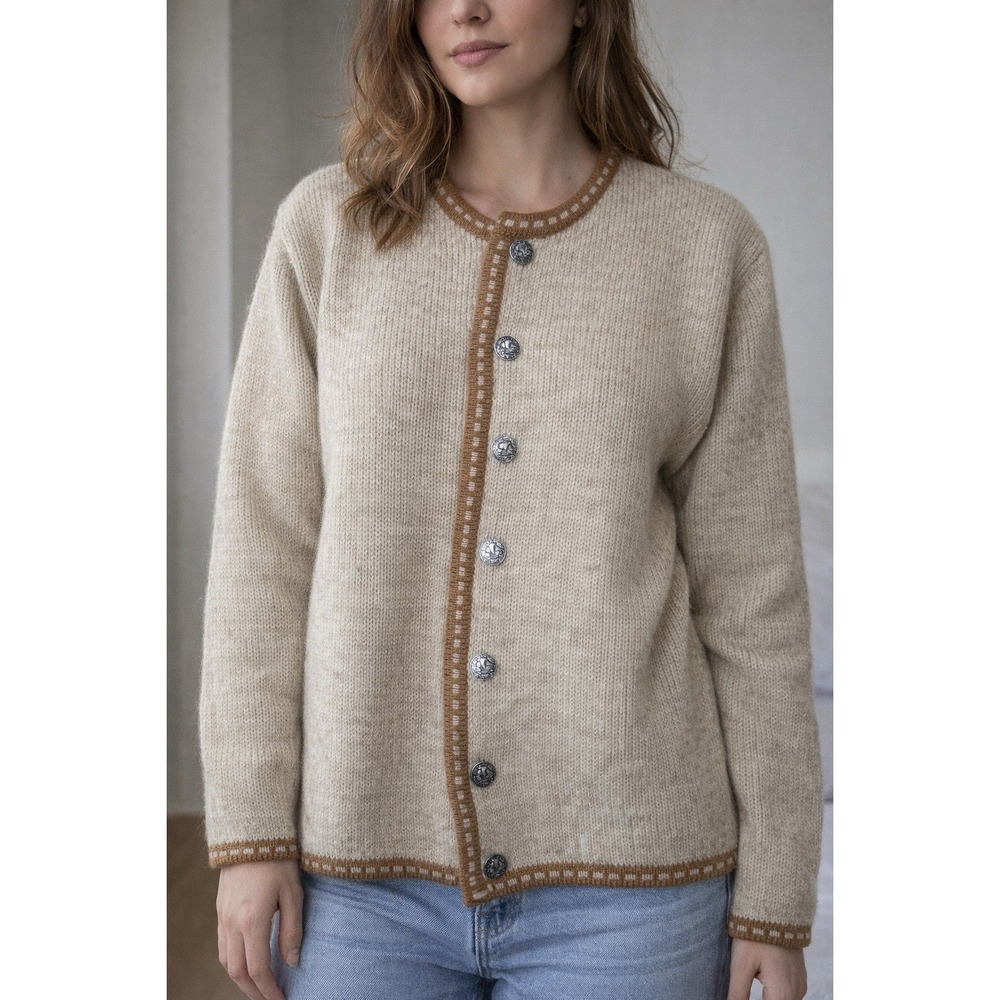 Meister Women's Vintage Cream Knit 100% Cardigan Sweater Button Down One Size